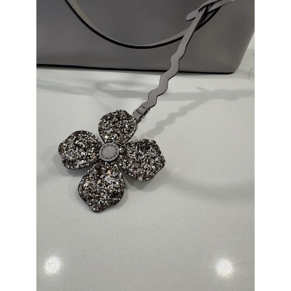 KATE SPADE Kerri Medium Zip Tote Gray Smooth Leather w/ glitter charm - Picture 8 of 9